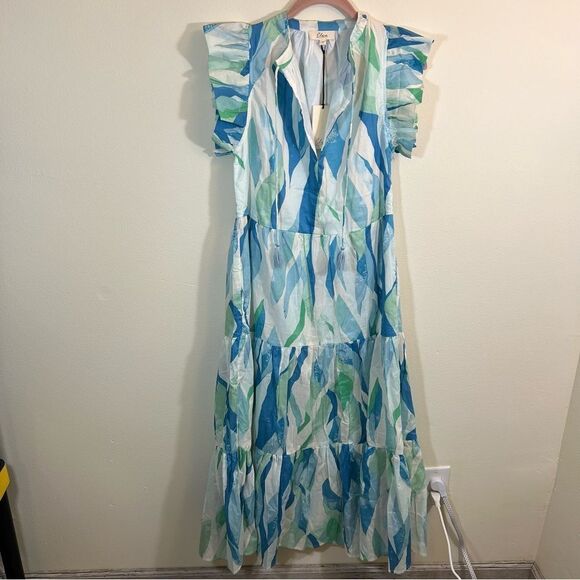 Elan Women’s Blue Green Ruffle Midi Dress Small NWT - Picture 2 of 13